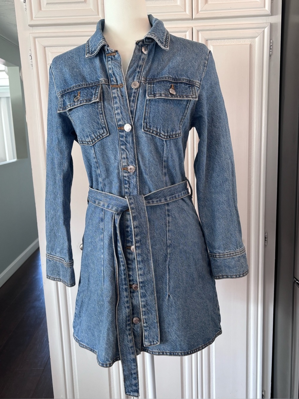 Zara Light Blue Denim Shirt Dress with Logo Tag sz S